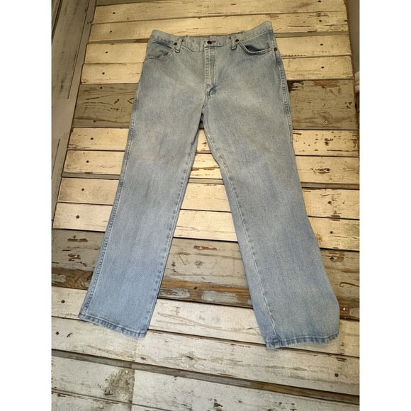 Vintage 1990s Men's Wrangler Jeans Cowboy Cut Slim Fit Bleach 936GBH Size 38x30 - Picture 1 of 16